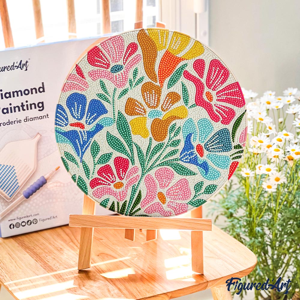 Diamond Painting on Wood Slice - Floral Mandala