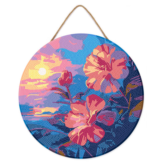 Diamond Painting on Wood Slice - Hibiscus at Sunset