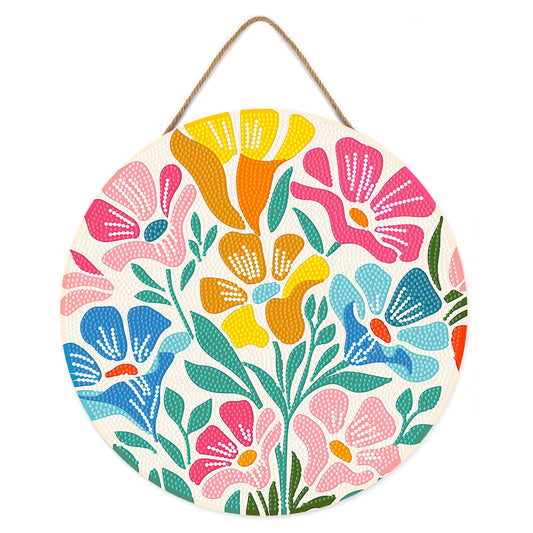 Diamond Painting on Wood Slice - Colorful Floral Pattern