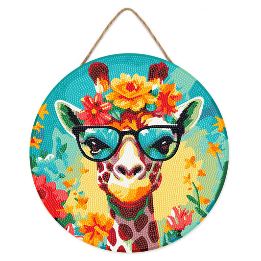 Diamond Painting on Wood Slice - Fantasy Giraffe and Flowers