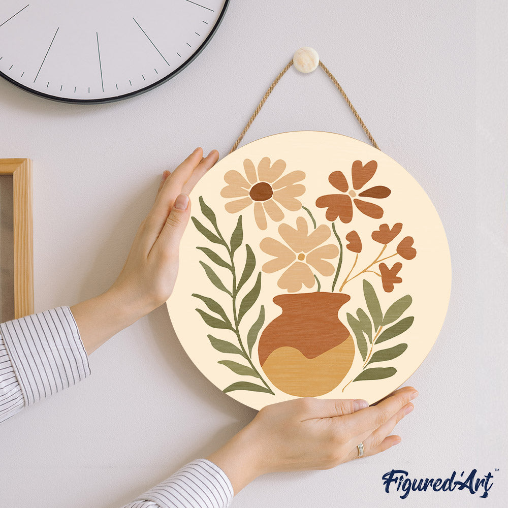 Paint by numbers on Wood Slice - Pot of Flowers