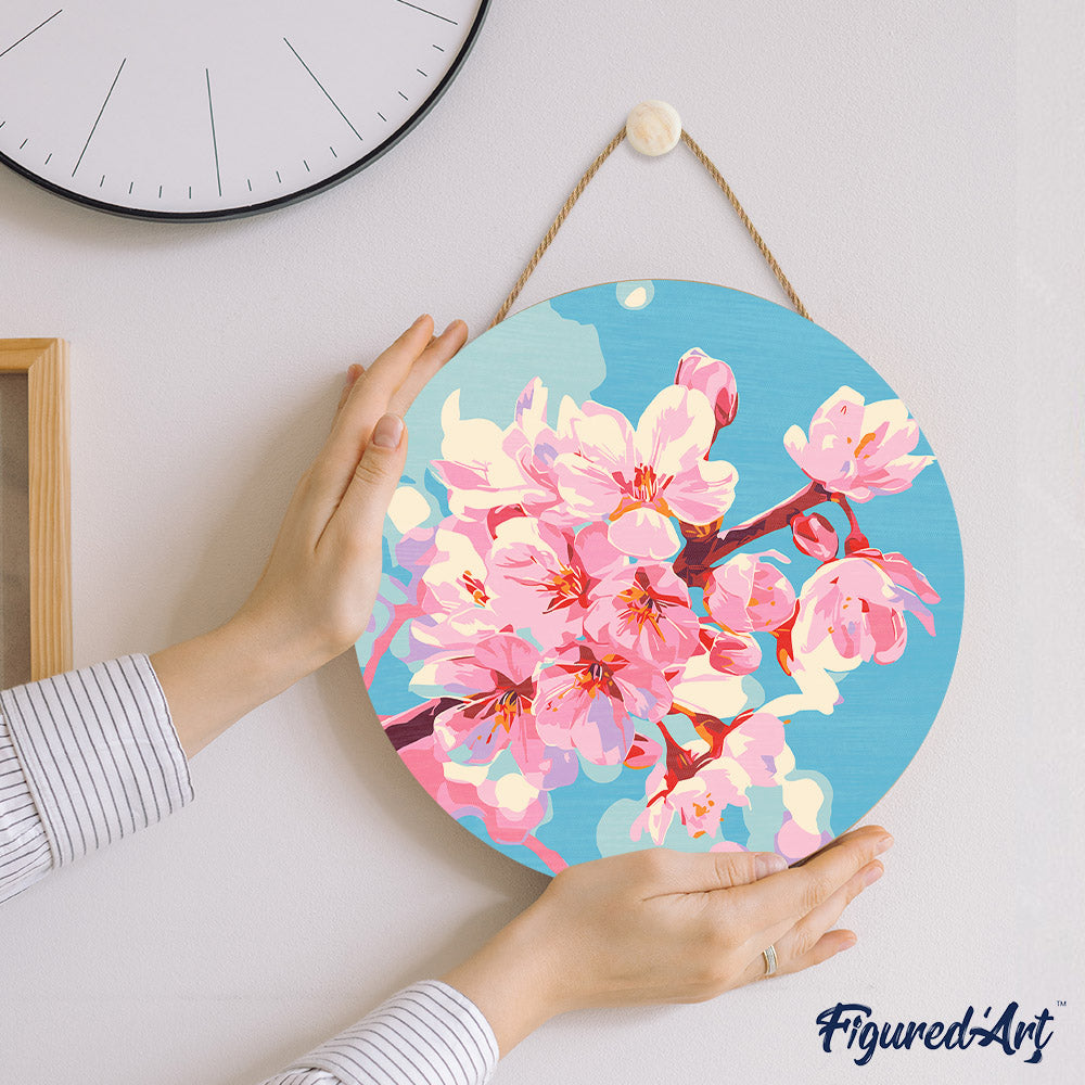 Paint by numbers on Wood Slice - Cherry Blossom
