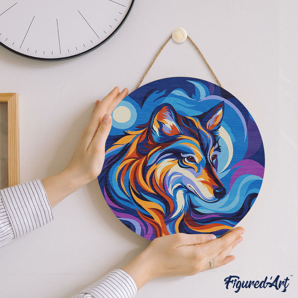 Paint by numbers on Wood Slice - Wolf