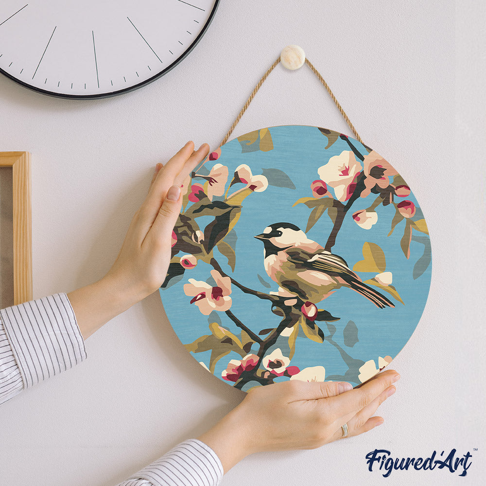 Paint by numbers on Wood Slice - Bird on Branch