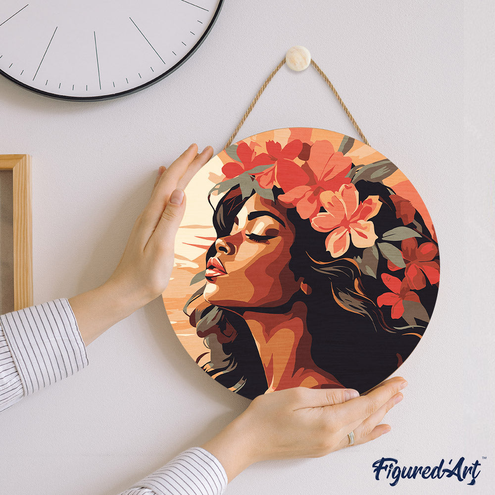 Paint by numbers on Wood Slice - Floral Woman