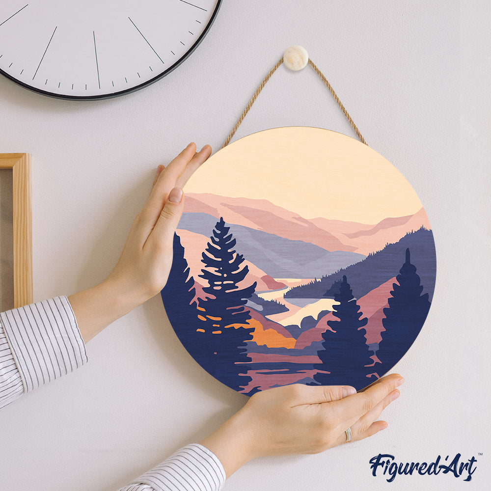 Paint by numbers on Wood Slice - Autumn Valley