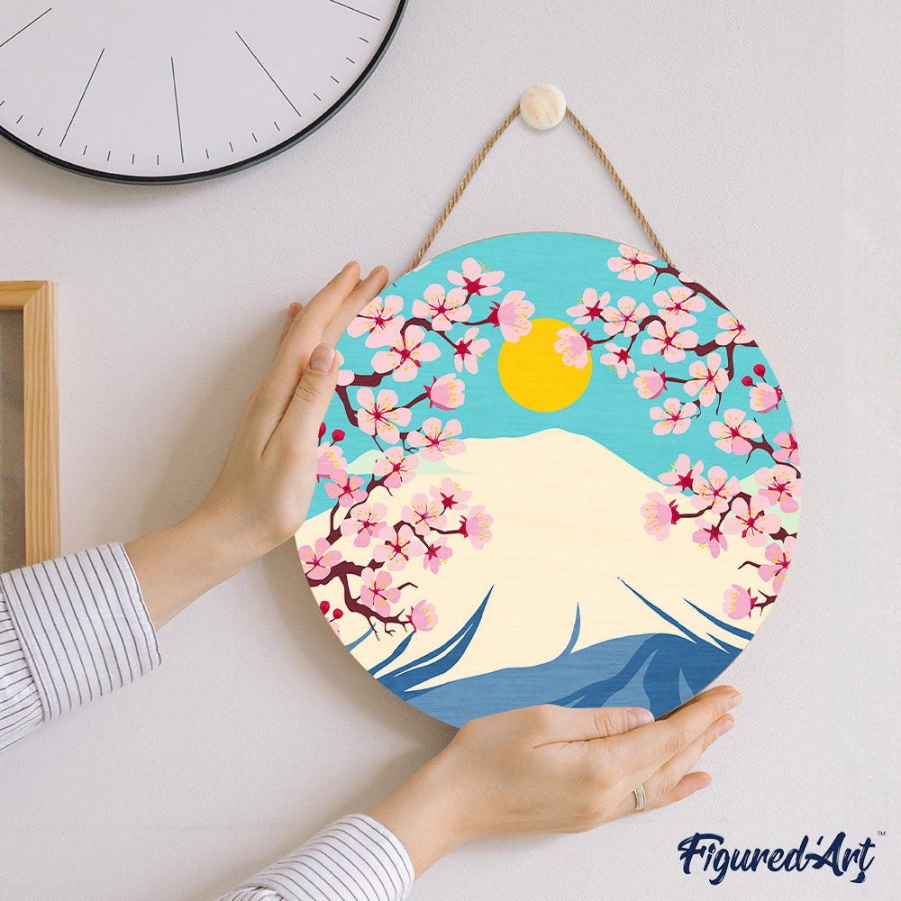 Paint by numbers on Wood Slice - Mount Fuji