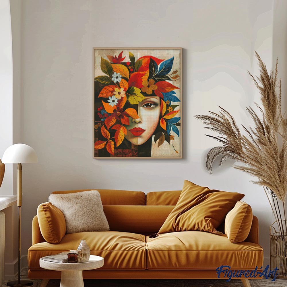 Diamond Painting - Picasso-inspired Autumn Flora Face 40x50cm Framed canvas