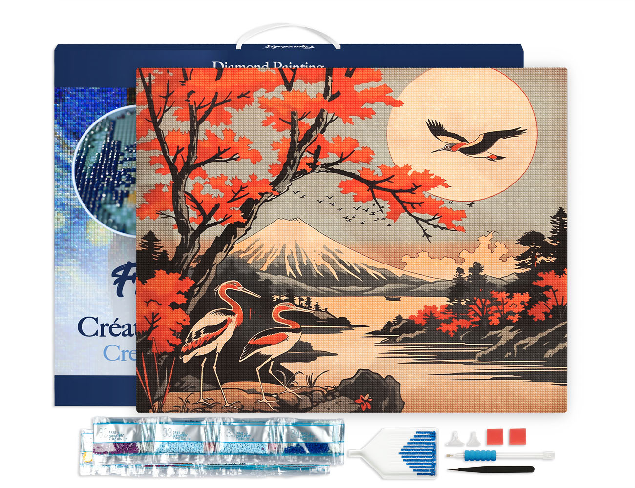 Diamond Painting - Cranes and Mount Fuji View canvas already framed