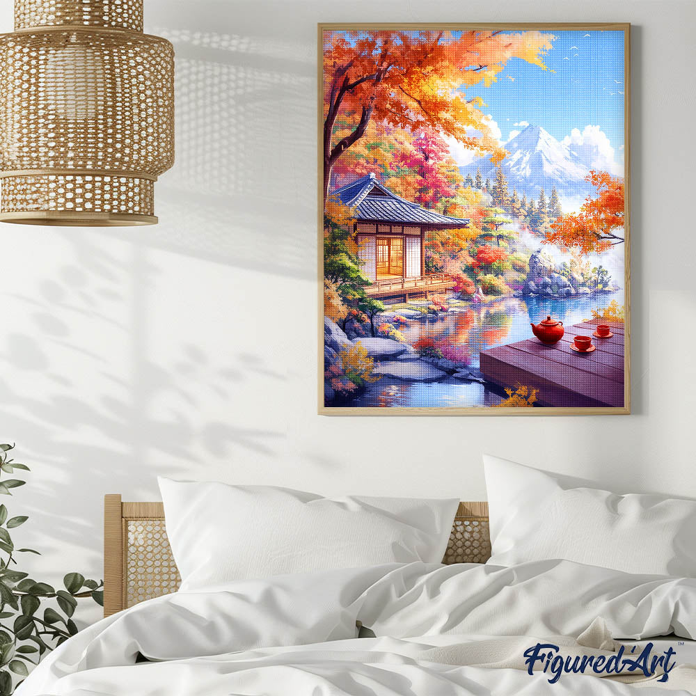 Diamond Painting - Autumn Tea House by the Lake - 40x50cm Rolled canvas
