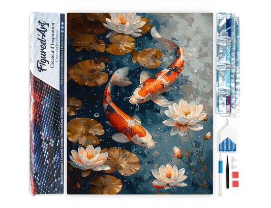 Diamond Painting - Vintage Koi Carp and Flowers