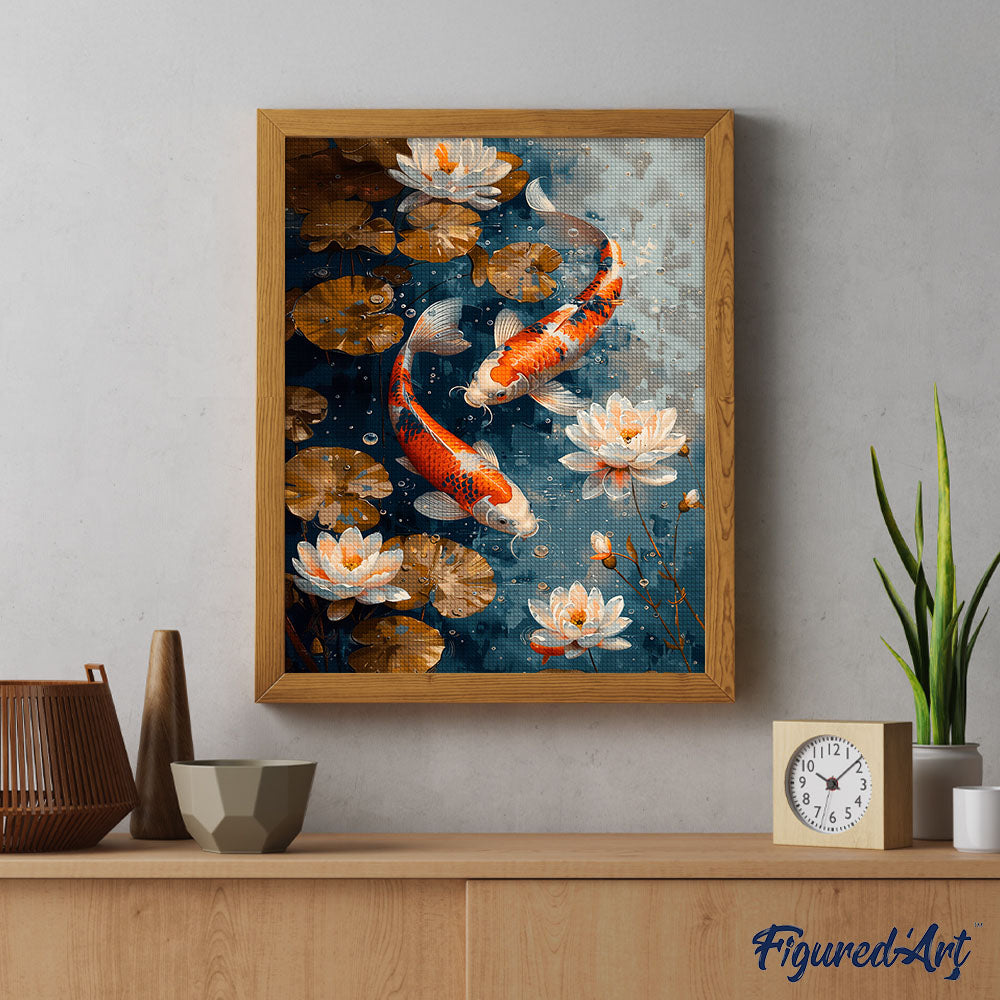 Diamond Painting - Vintage Koi Carp and Flowers - 40x50cm Rolled canvas