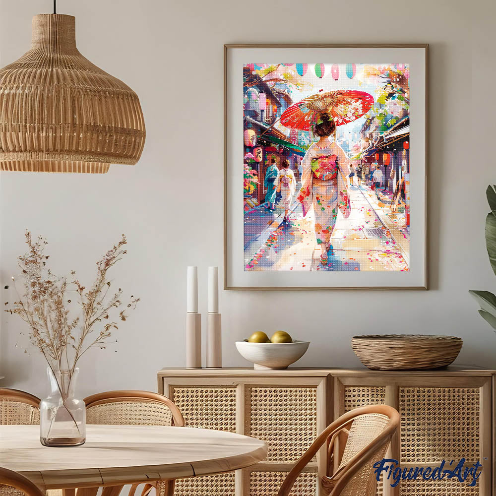 Diamond Painting - Yukata Girl on Festive Street 40x50cm Framed canvas