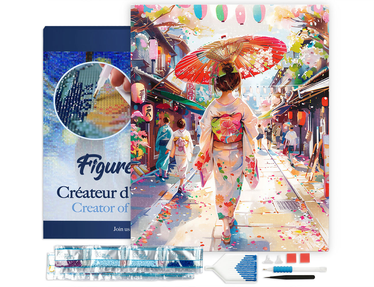 Diamond Painting - Yukata Girl on Festive Street canvas already framed