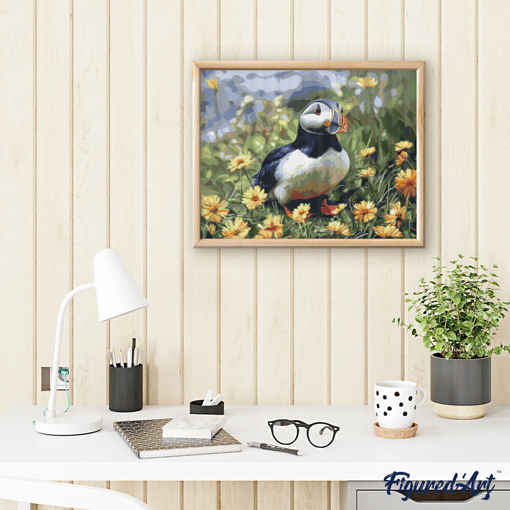 [PRE-ORDER] Diamond Painting - Puffin spring blooms - 40x50cm Rolled canvas