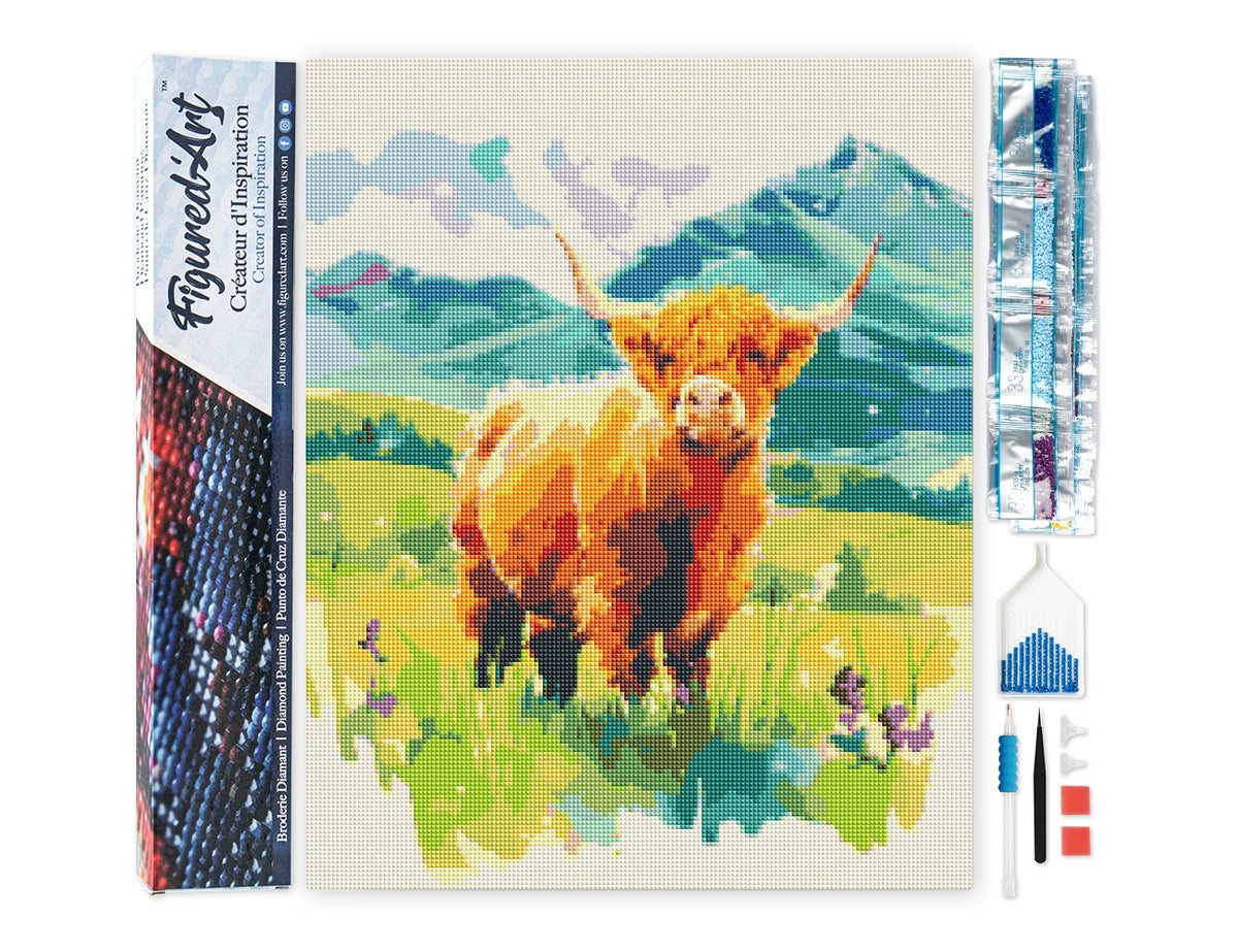 Diamond Painting - Highland Cow Pastel Valley