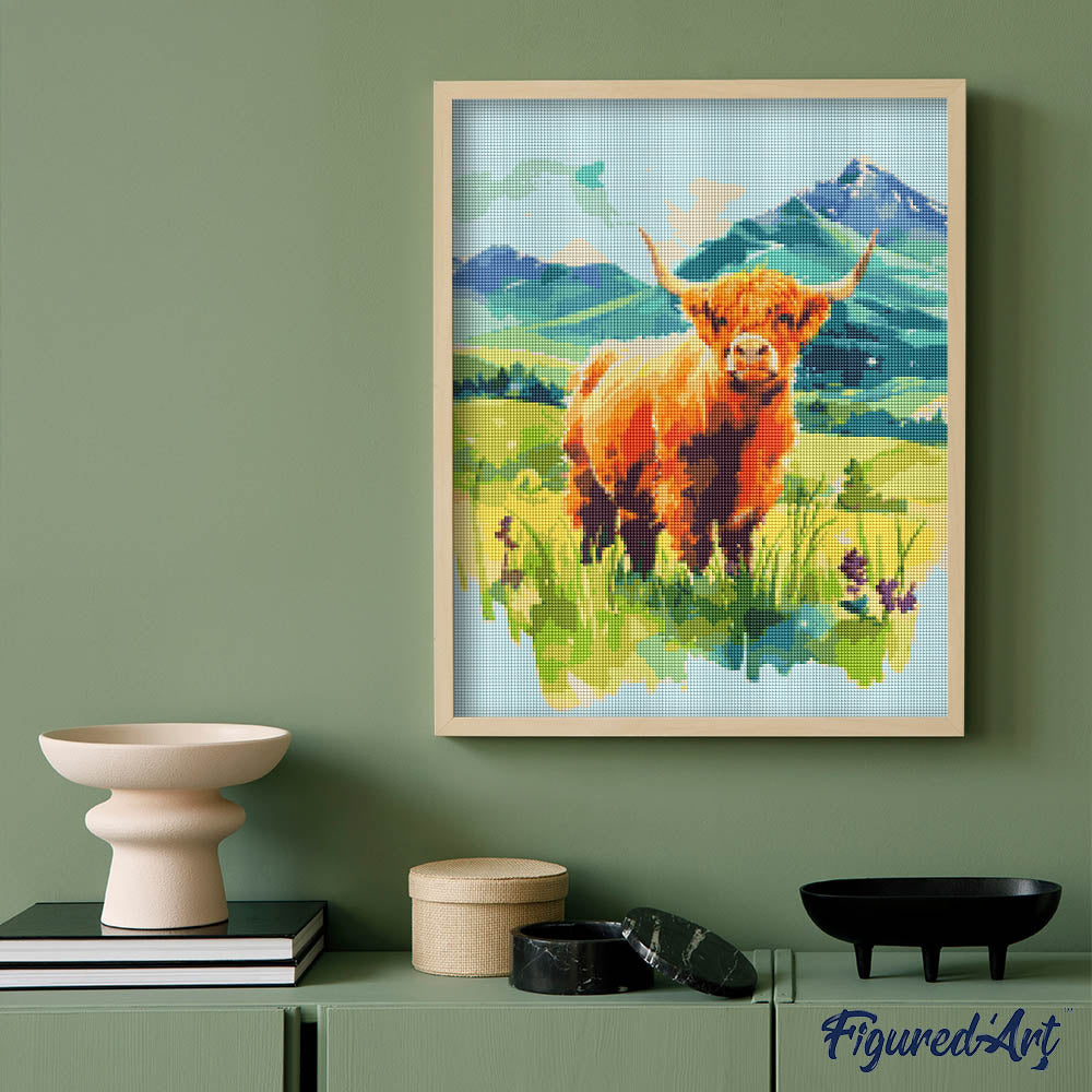 [PRE-ORDER] Diamond Painting - Highland Cow Pastel Valley - 40x50cm Rolled canvas