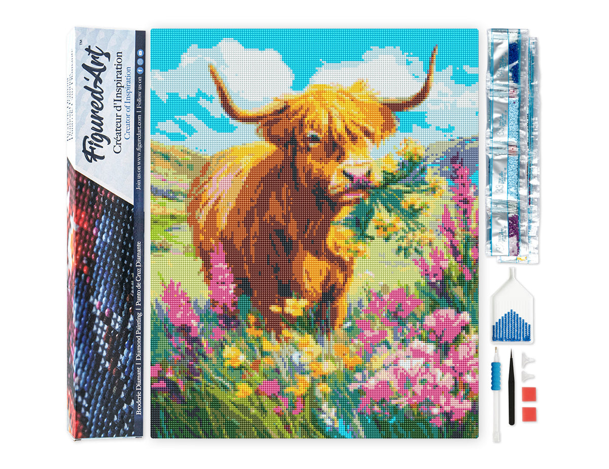 Diamond Painting - Highland Cow Flower Bliss