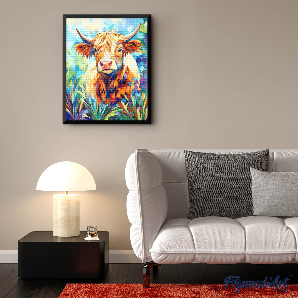 [PRE-ORDER] Diamond Painting - Highland Cow in Bloom - 40x50cm Rolled canvas