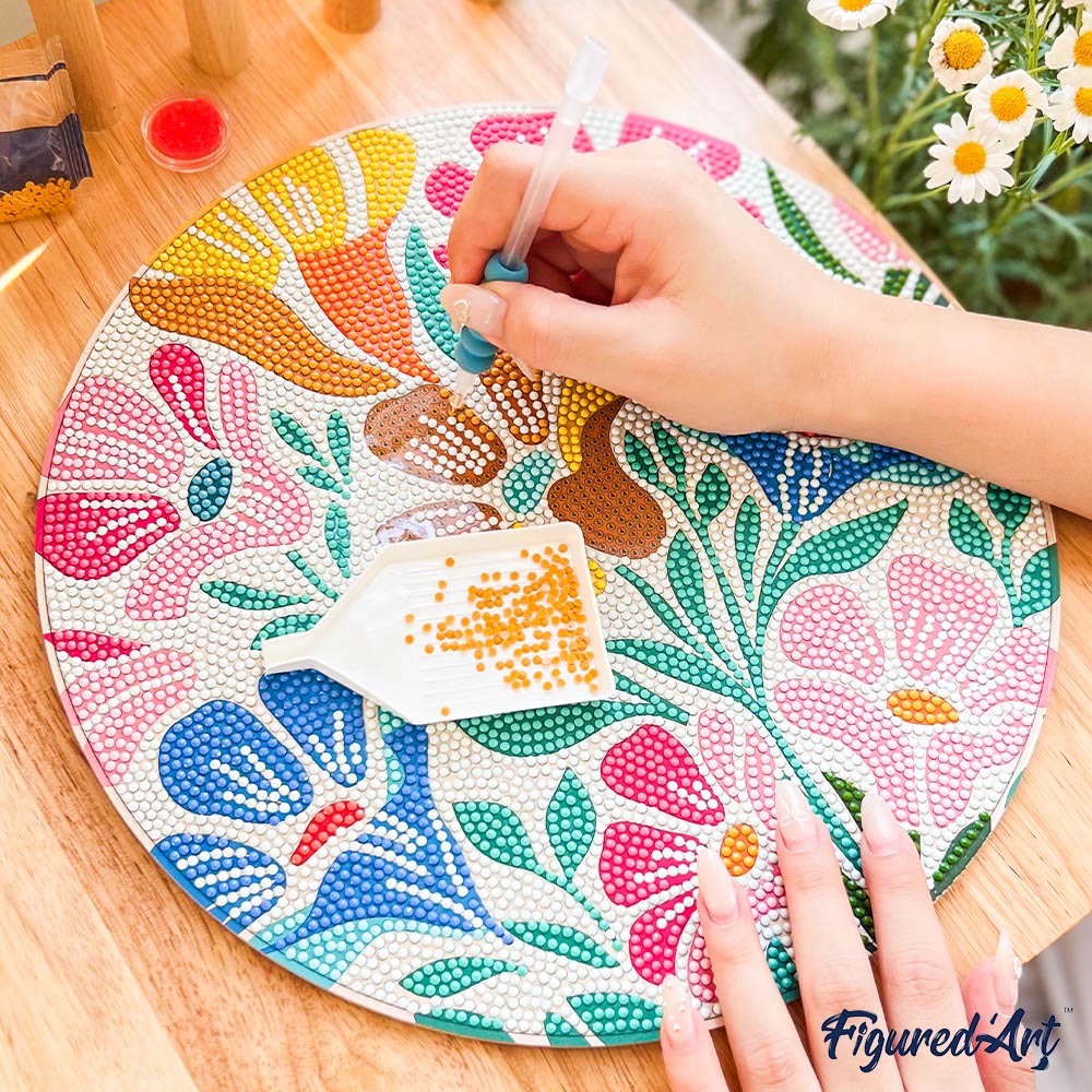 Diamond Painting on Wood Slice - Fantasy Giraffe and Flowers