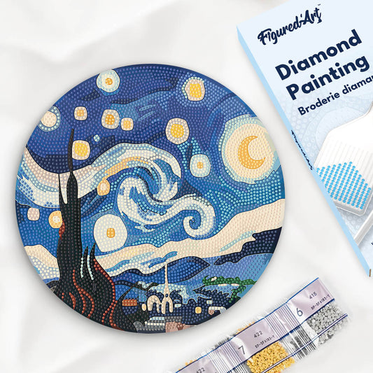 Diamond Painting on Wood Slice - Starry Night Figured'Art UK