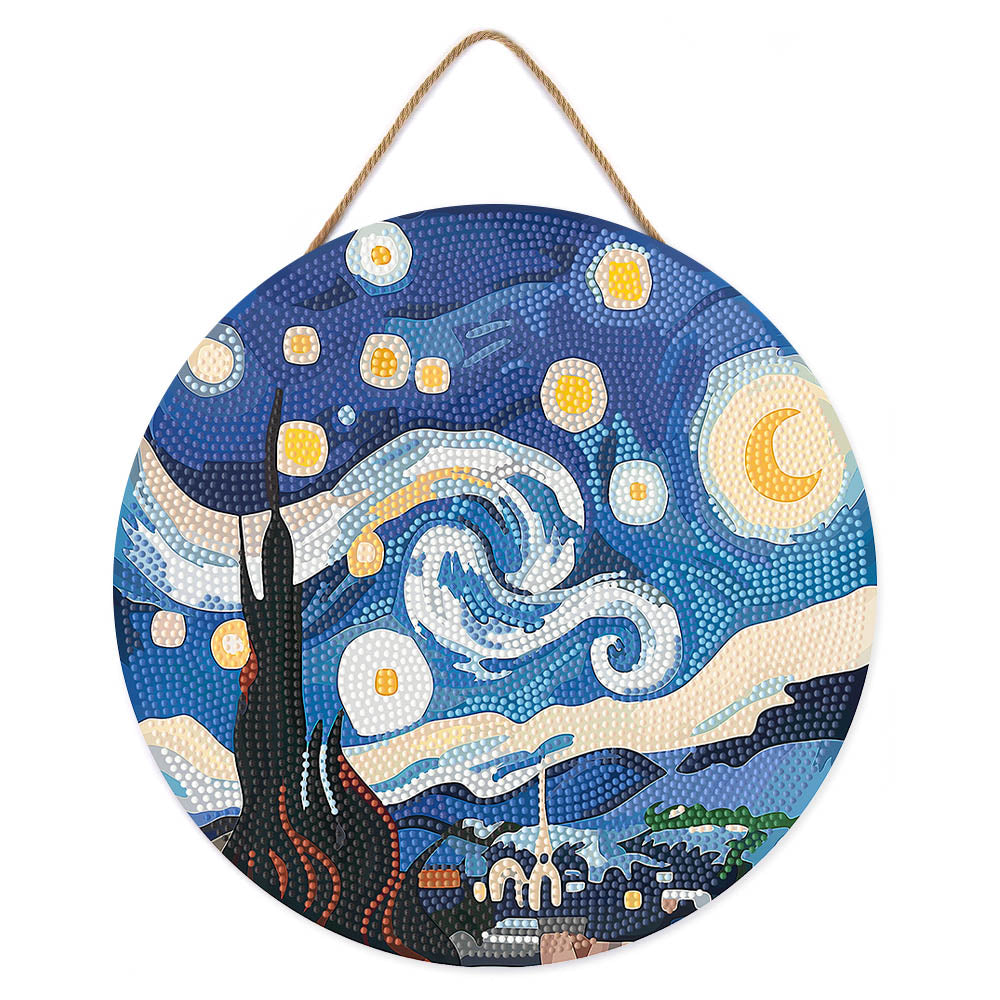 Diamond Painting on Wood Slice - Starry Night