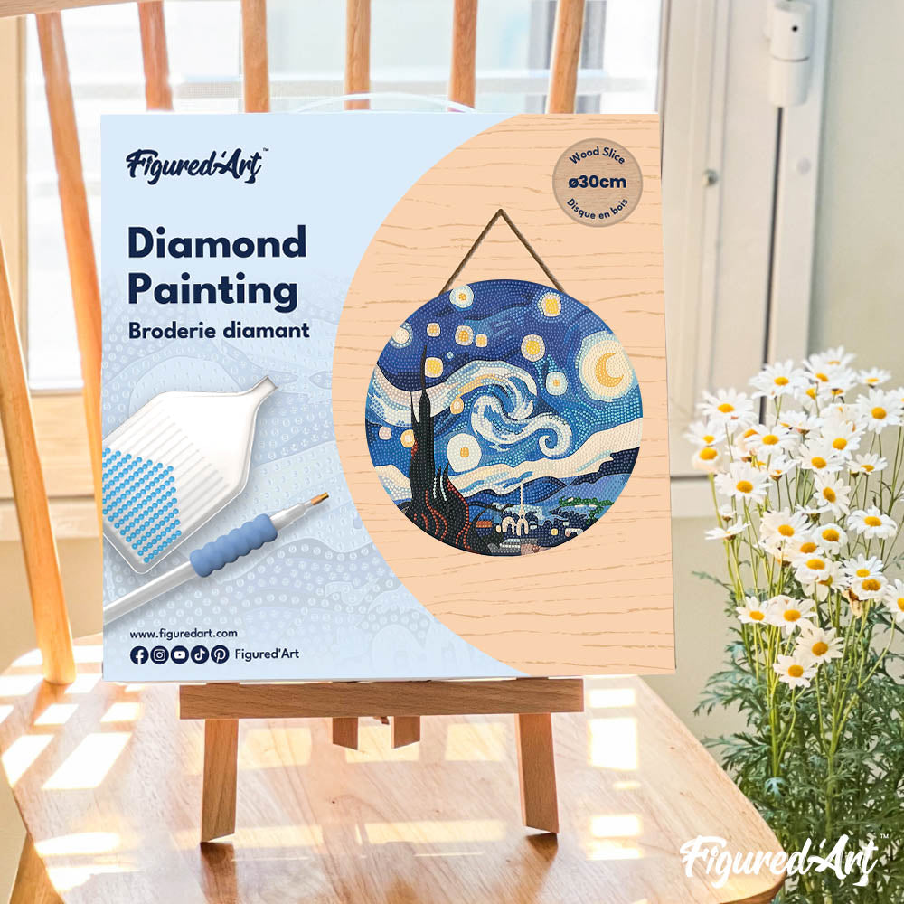 Diamond Painting on Wood Slice - Starry Night