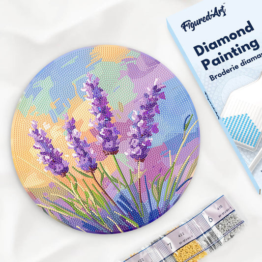 Diamond Painting on Wood Slice - Lavender Figured'Art UK