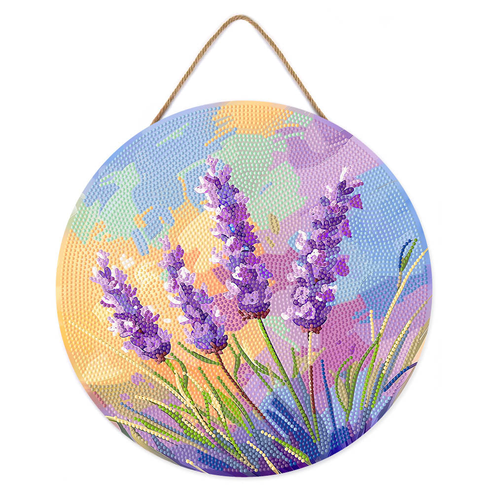 Diamond Painting on Wood Slice - Lavender