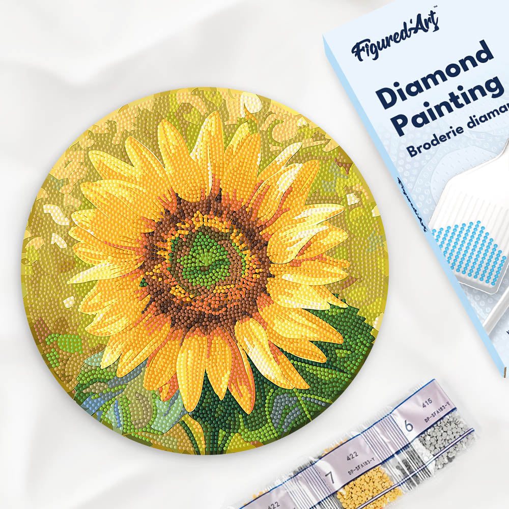 Diamond Painting on Wood Slice - Sunflower Figured'Art UK