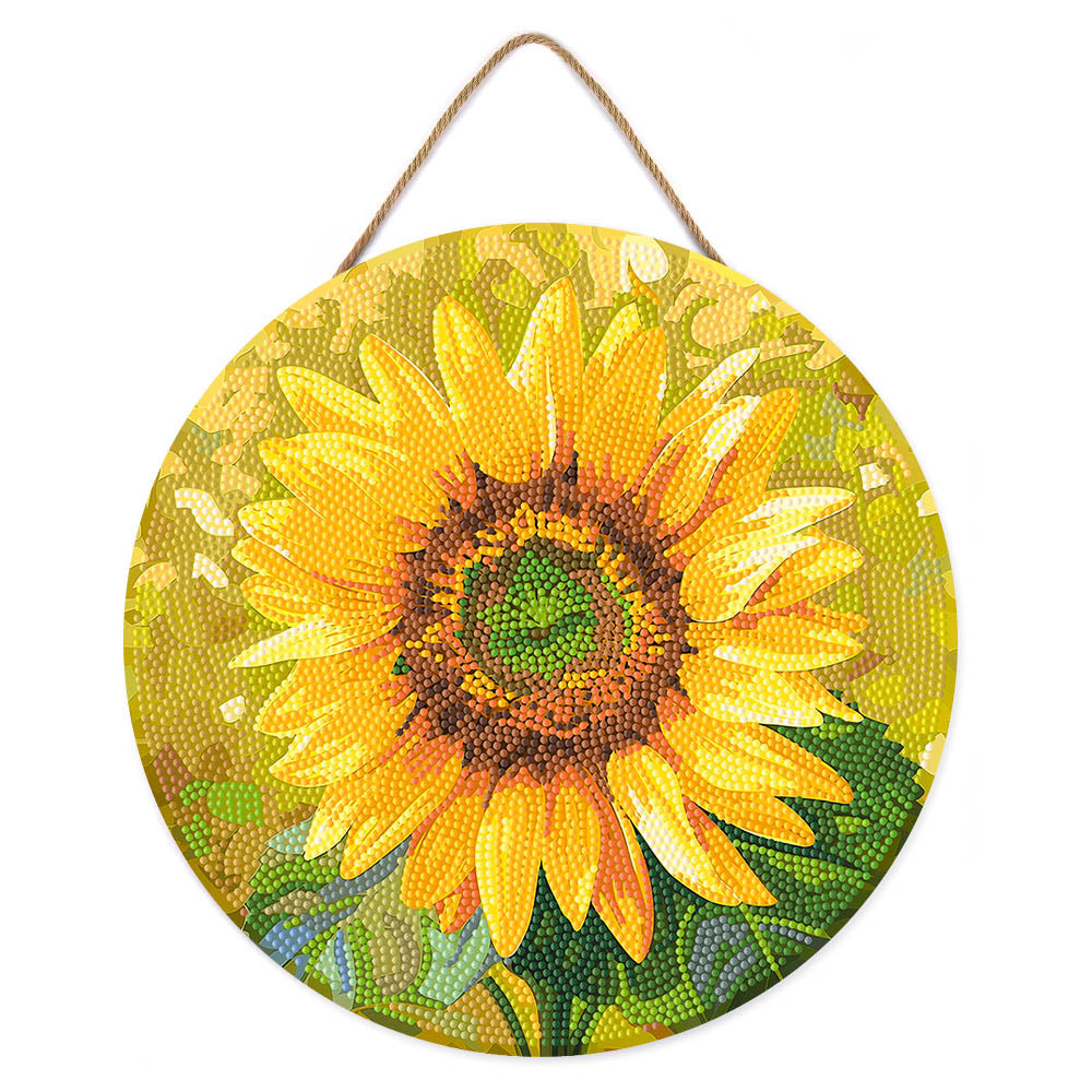 Diamond Painting on Wood Slice - Sunflower