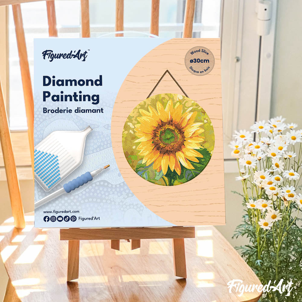 Diamond Painting on Wood Slice - Sunflower