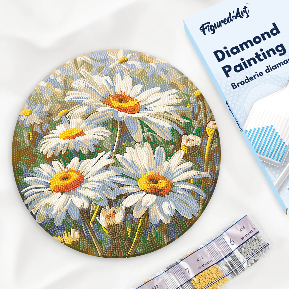 Diamond Painting on Wood Slice - Daisies Figured'Art UK