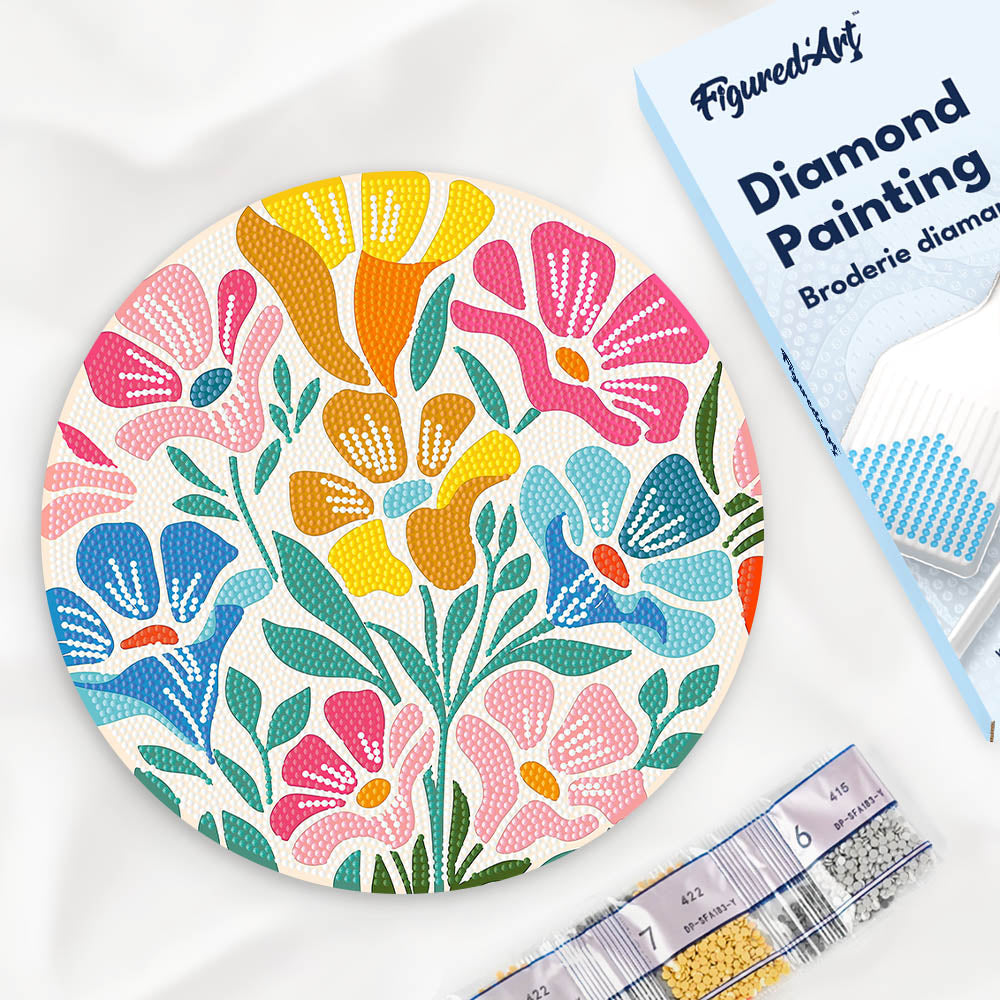 Diamond Painting on Wood Slice - Colorful Floral Pattern Figured'Art UK