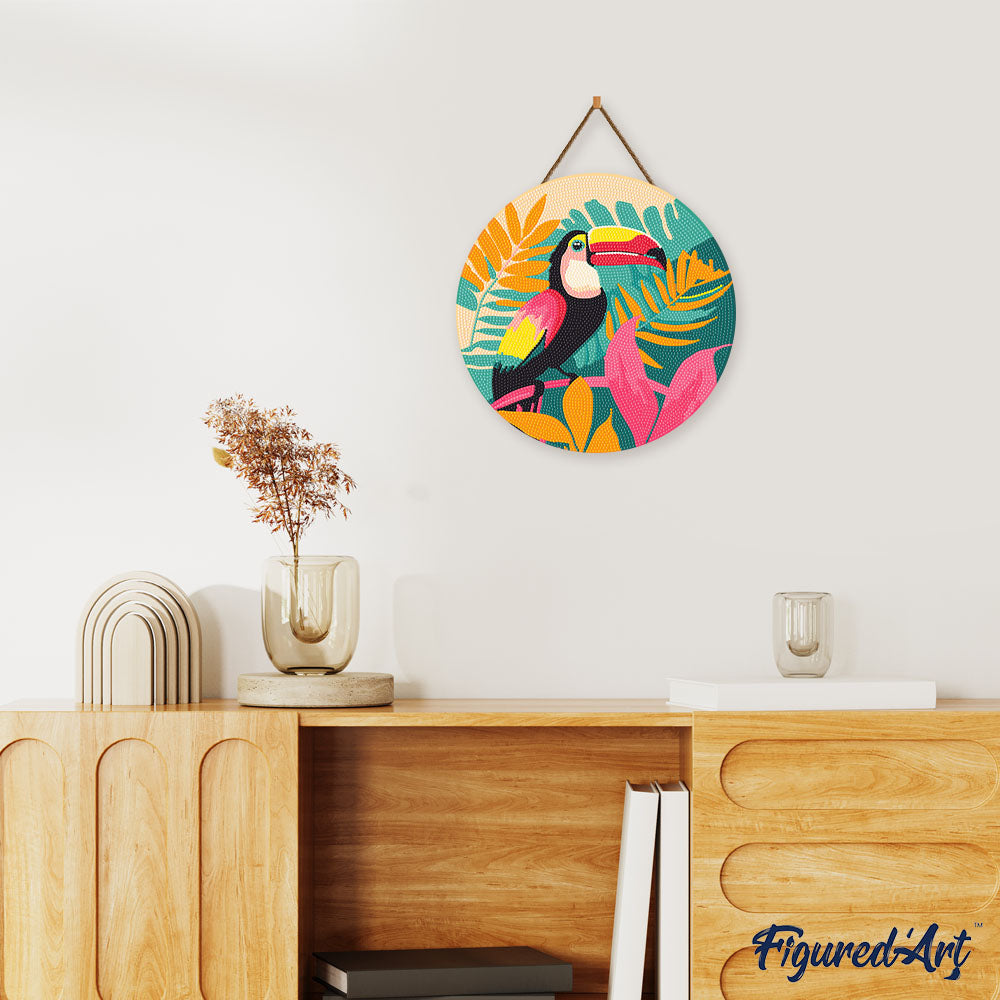 Diamond Painting on Wood Slice - Tropical Toucan