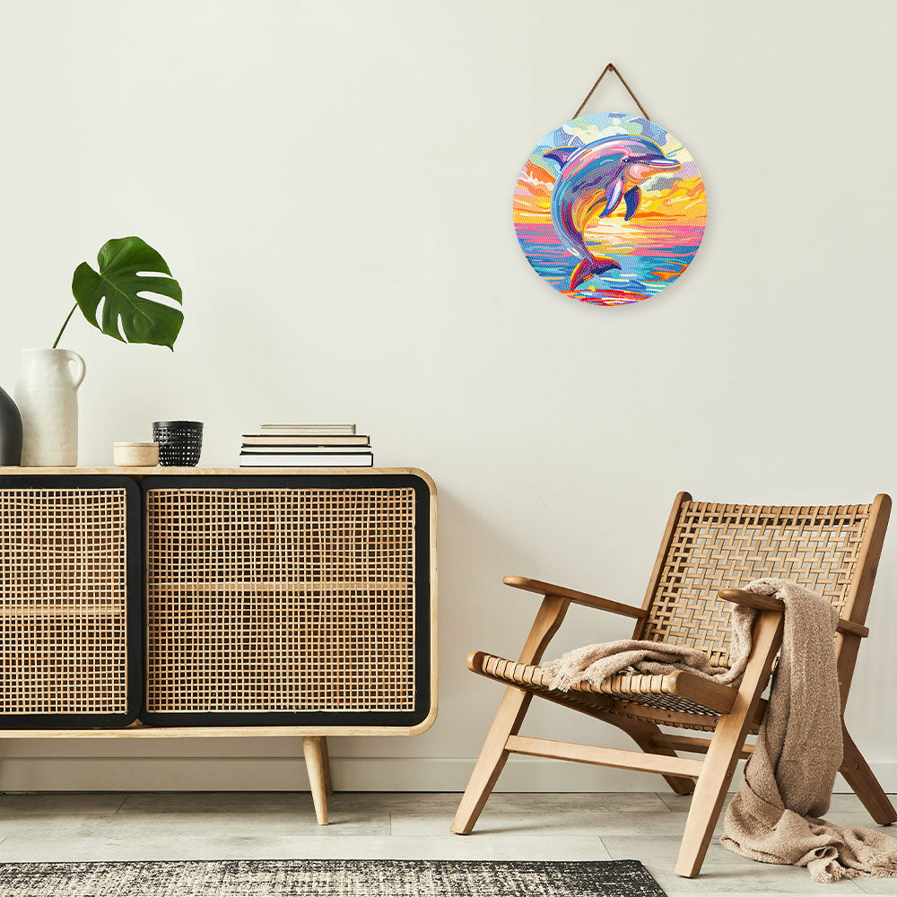 Diamond Painting on Wood Slice - Dolphin