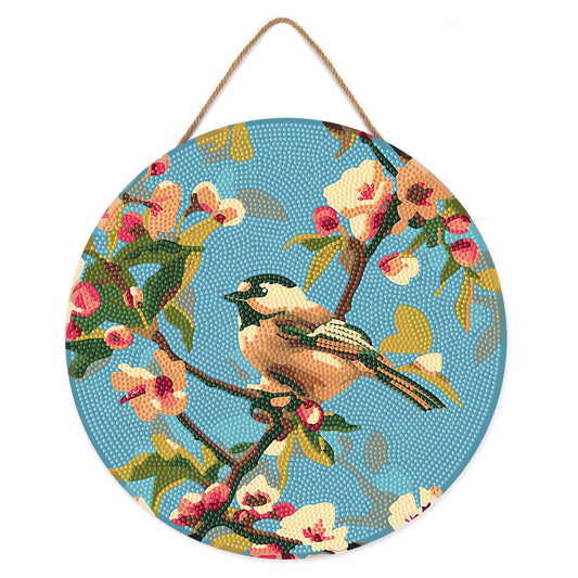 Diamond Painting on Wood Slice - Bird on Branch
