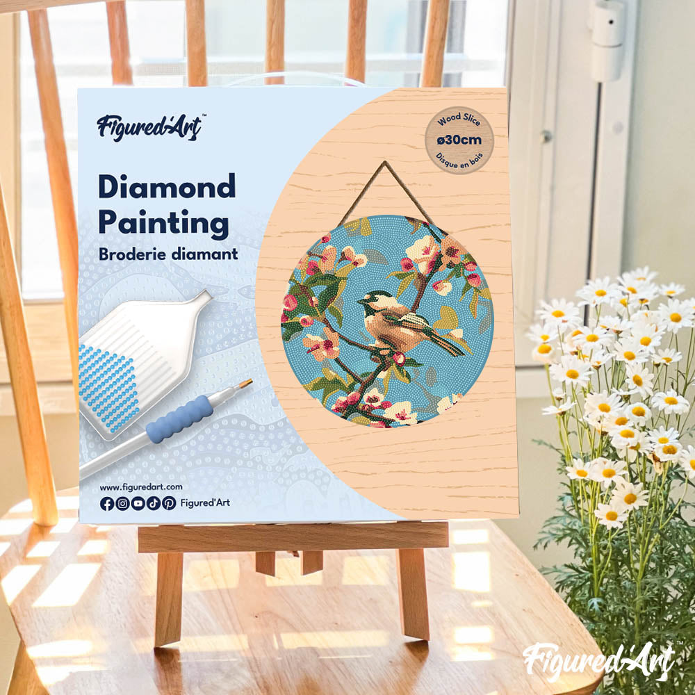 Diamond Painting on Wood Slice - Bird on Branch