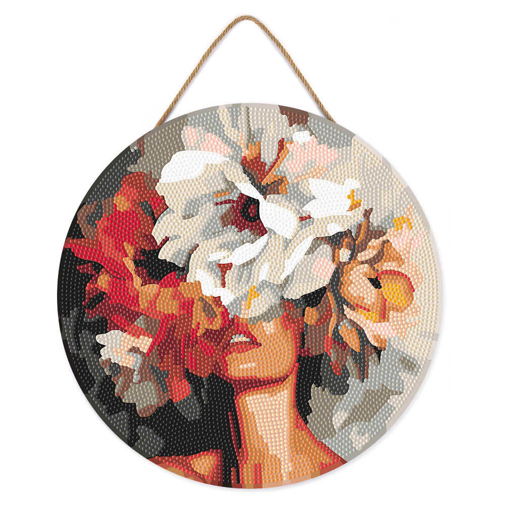 Diamond Painting on Wood Slice - Beauty Behind Flowers