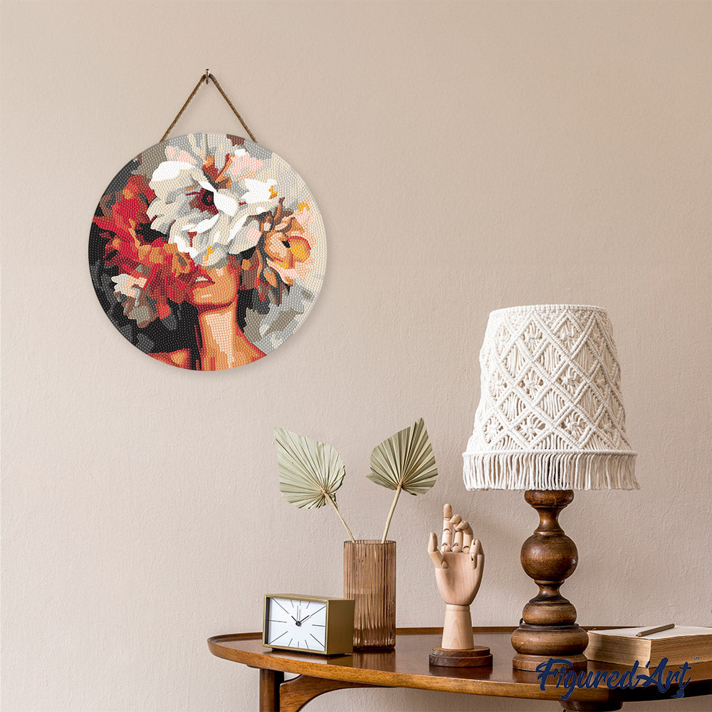 Diamond Painting on Wood Slice - Beauty Behind Flowers