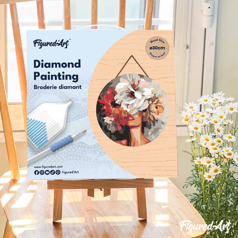 Diamond Painting on Wood Slice - Beauty Behind Flowers