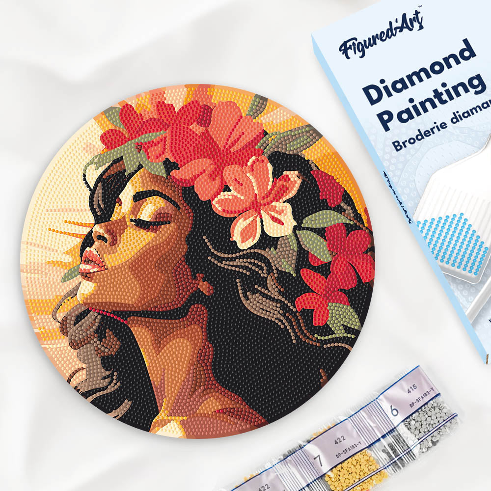 Diamond Painting on Wood Slice - Floral Woman Figured'Art UK