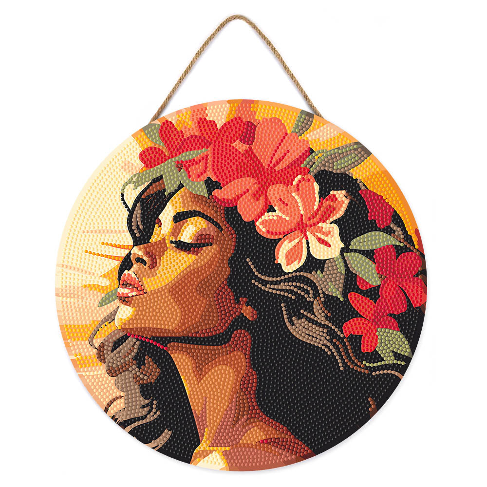 Diamond Painting on Wood Slice - Floral Woman