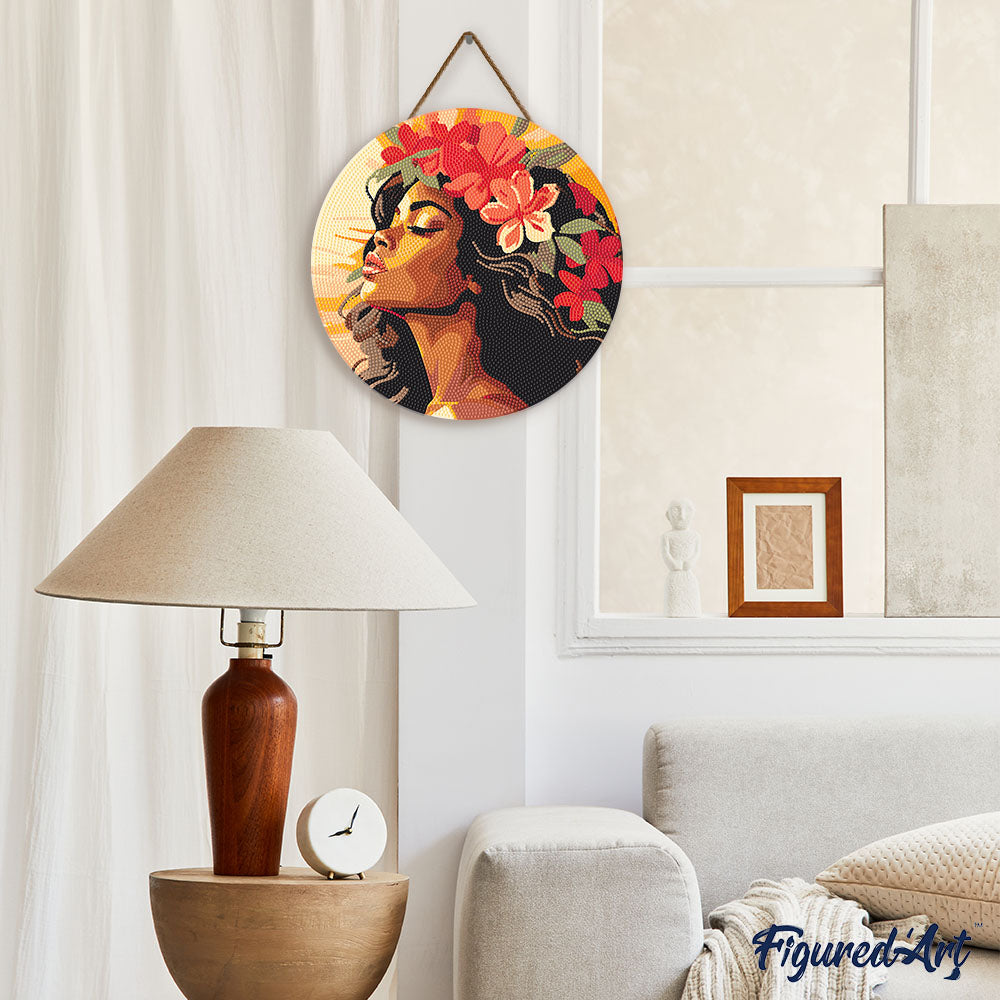 Diamond Painting on Wood Slice - Floral Woman