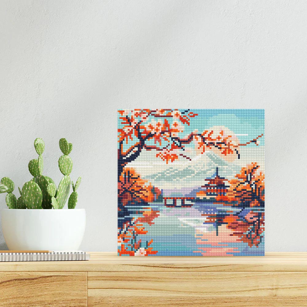 Mini Diamond Painting 25x25cm - Lake and Mount Fuji Rolled canvas