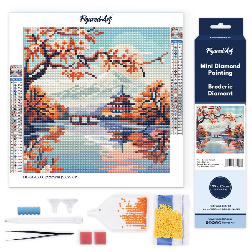 Mini Diamond Painting 25x25cm - Lake and Mount Fuji Figured'Art UK