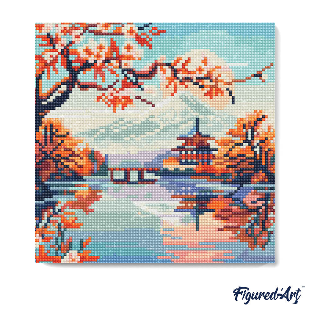Mini Diamond Painting 25x25cm - Lake and Mount Fuji Rolled canvas