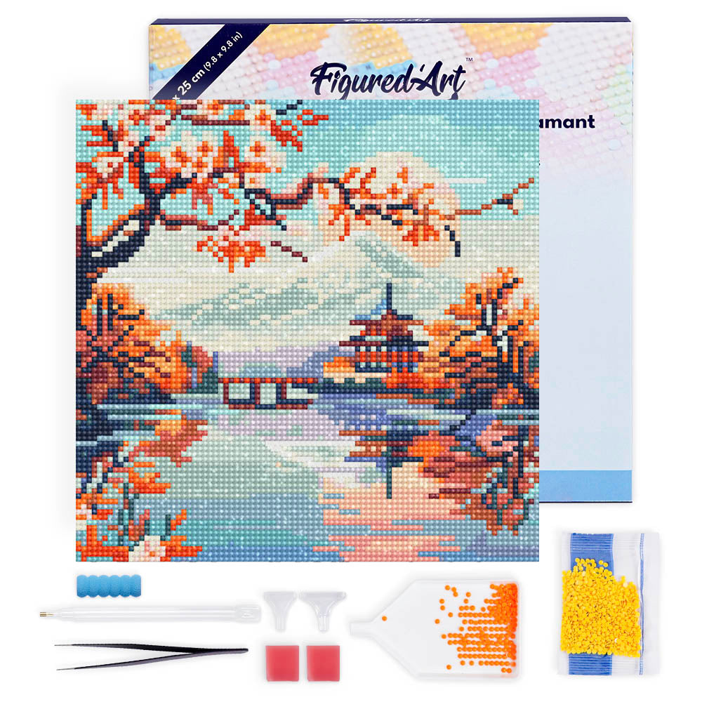 Mini Diamond Painting 25x25cm - Lake and Mount Fuji Figured'Art UK