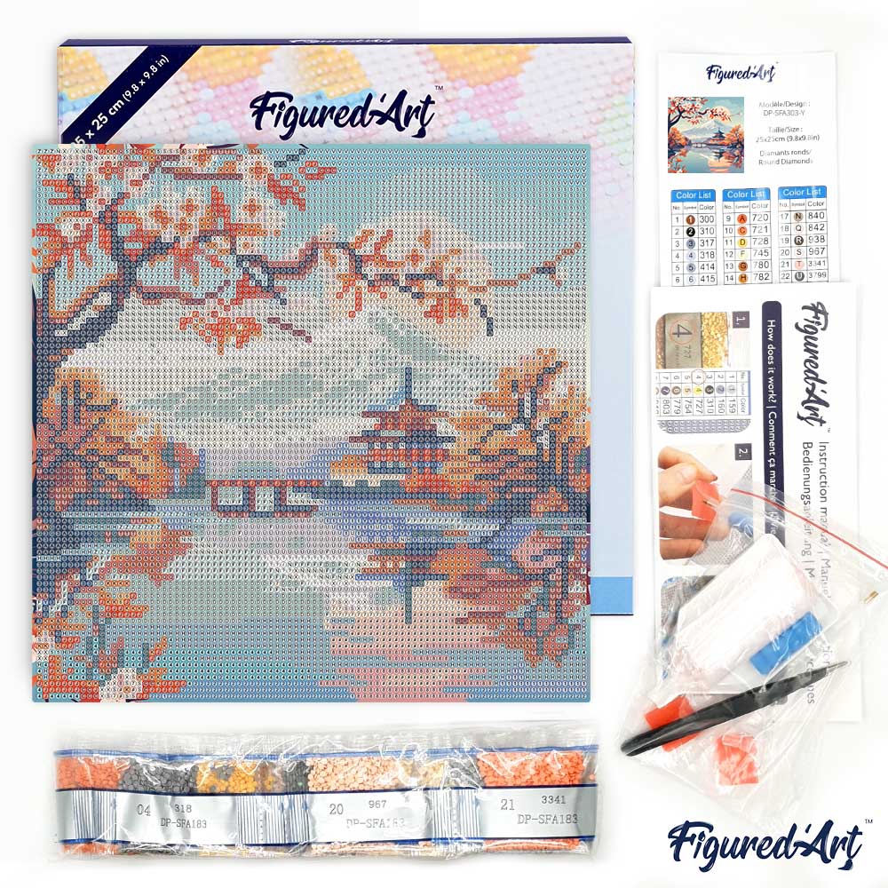 Mini Diamond Painting 25x25cm - Lake and Mount Fuji - Framed canvas