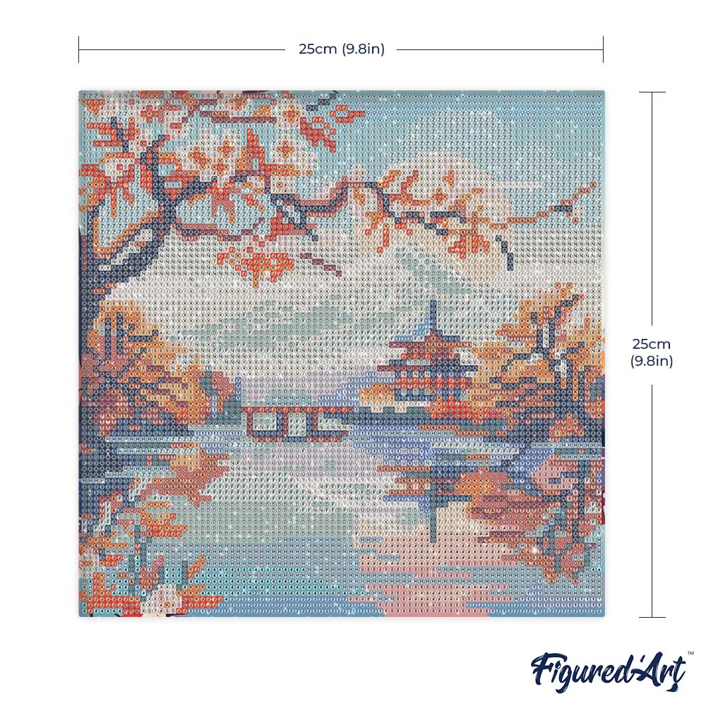 Mini Diamond Painting 25x25cm - Lake and Mount Fuji - Framed canvas